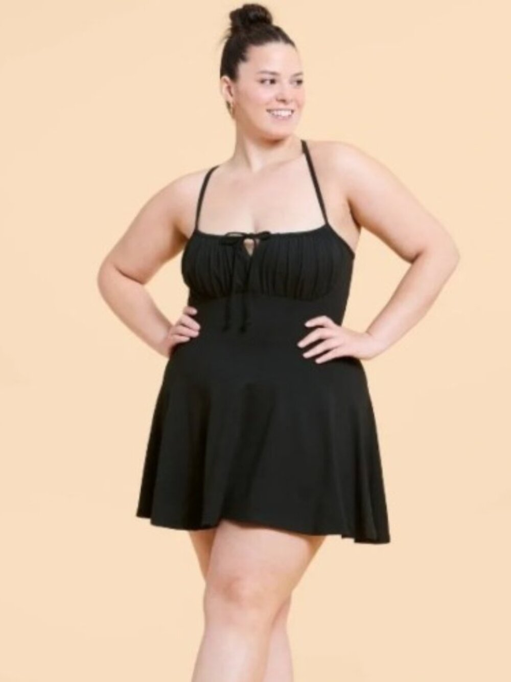 Blogilates Brand Women's Size 1X Black Tie Front Twirl Milkmaid Active Dress